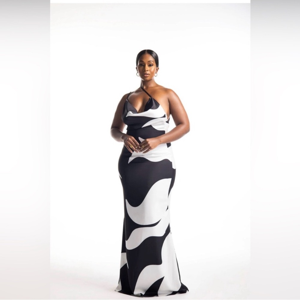 Hanifa Elegant Black and White Halter Maxi Dress - Never Worn